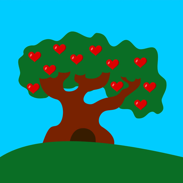 Árvore do amor com corações vermelhos como frutos (ilustração
) - Vetor, Imagem