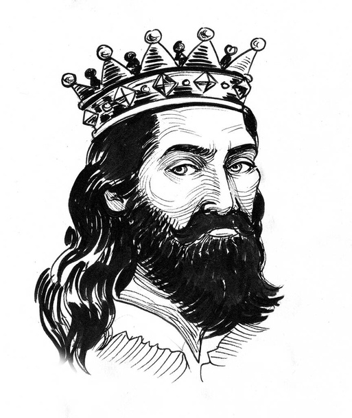 Rey europeo medieval. Dibujo en blanco y negro de tinta
 - Foto, imagen