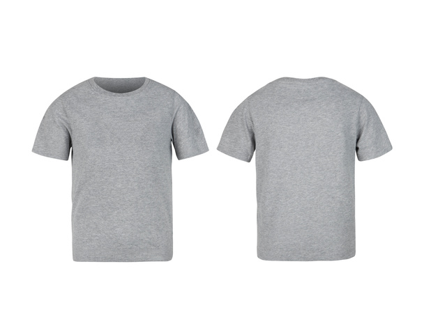 T-shirt enfant gris devant et dos maquette isolée sur fond blanc avec chemin de coupe
. - Photo, image