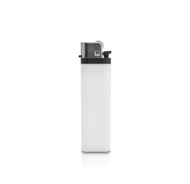 Weißes Kunststoff-Gasfeuerzeug isoliert auf weißem Hintergrund mit Clipping-Pfad. - Foto, Bild