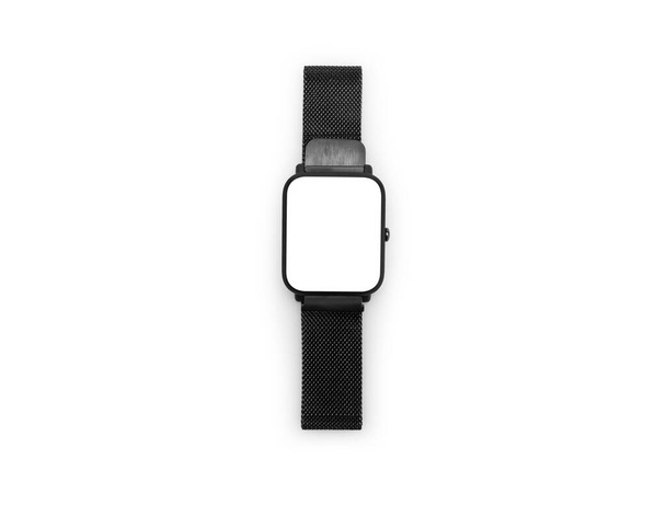 Schwarze Smart-Uhr mit leerem Bildschirm isoliert auf weißem Hintergrund mit Clipping-Pfad. - Foto, Bild