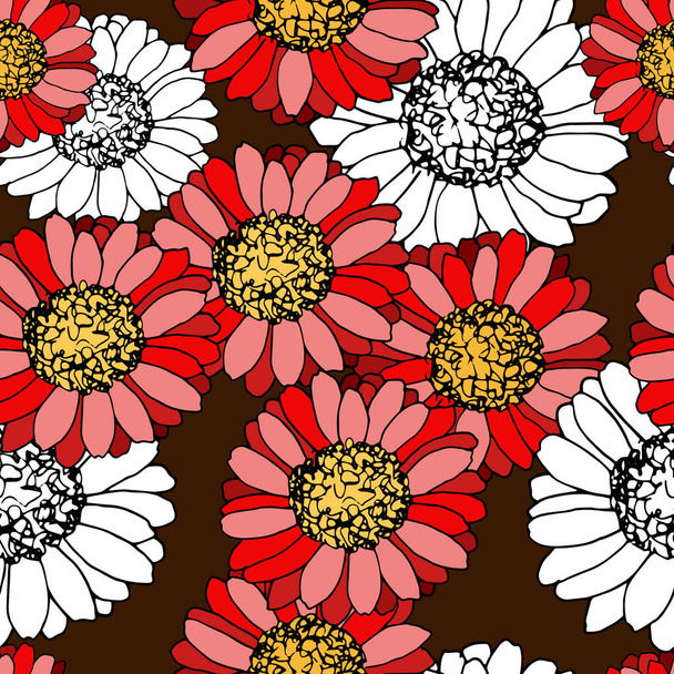 seamless pattern with flowers colored and black and white, wallpaper and fabric ornament, wrapping paper, background for different designs, scrapbooking - Vector, Image