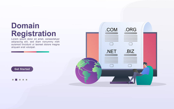 Векторні ілюстрації концепції реєстрації доменів, концепція реєстрації домену веб-сайту за допомогою комп'ютера
. - Вектор, зображення