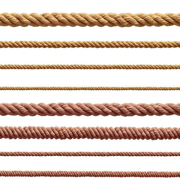 coleção de várias cordas corda no fundo branco. cada um é baleado separadamente - Foto, Imagem