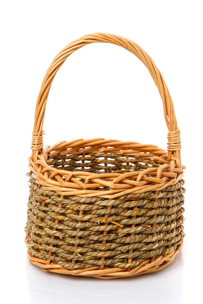 Original blank wicker basket isolated on white. Handmade. - Photo, Image