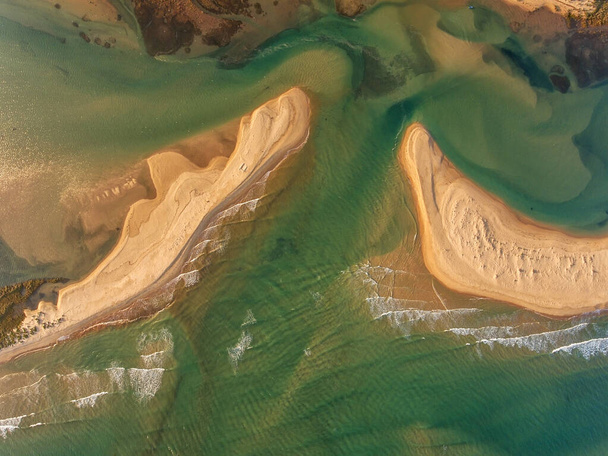 Aerial. Abstract picture of sandy beaches Ria Formosa. Cacela Velha, Tavira - Photo, Image