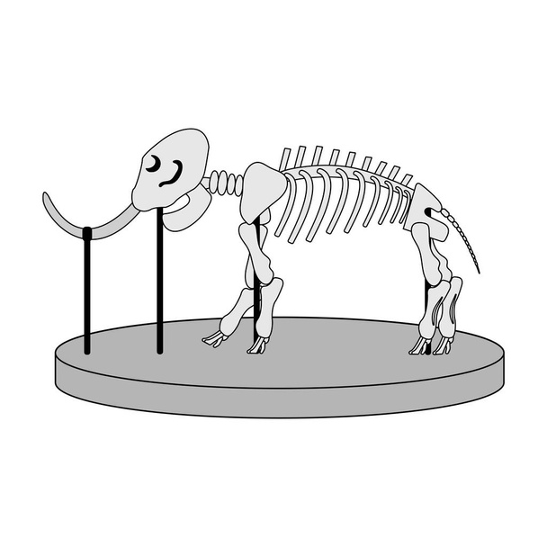 cartoon skeleton of mammoth on paleontology in museum of prehistory. white background isolated vector illustration - Vector, Image