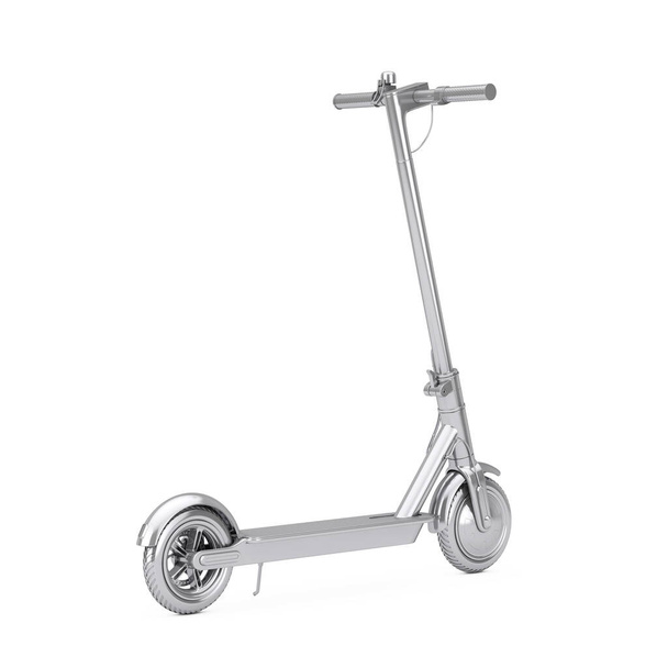 Silver Modern Eco Electric Kick Scooter on a white background. 3d Rendering - Фото, изображение