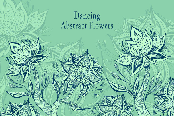 Template from Abstract Dancing Tropic Fantasy flowers in marine blue colors  for  cosmetic  perfume or for decoration different things or hygiene products or  for creative Post Card - ベクター画像