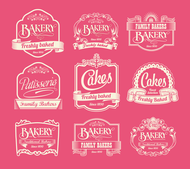 Vintage pékség címkék, a szalagok és a dekoratív bannerek - Vektor, kép