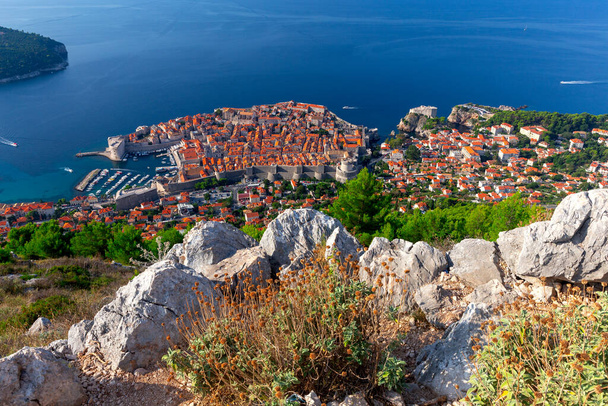 Scenic aerial view of Dubrovnik city on a sunny morning. - Photo, Image