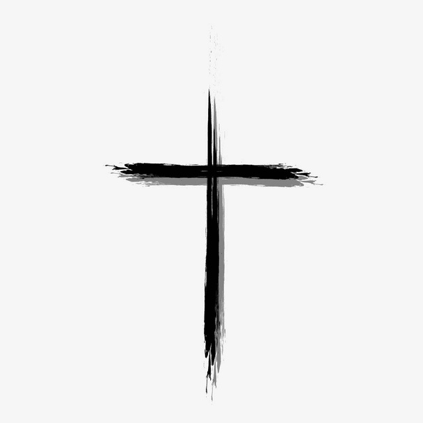 Black christian cross icon. Hand drawn christian cross. Abstract linear christian cross. - Vector, Image
