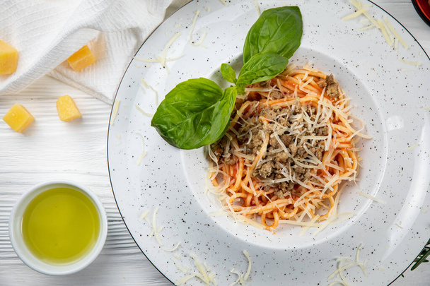 Italian pasta on white wooden background - Foto, immagini