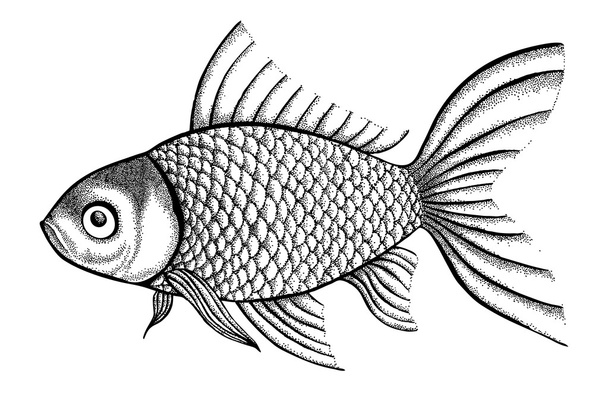 Figur Fische in einem grafischen Stil Punkte und Linien gemalt. Eine gute Figur für ein Tätowieren - Vektor, Bild