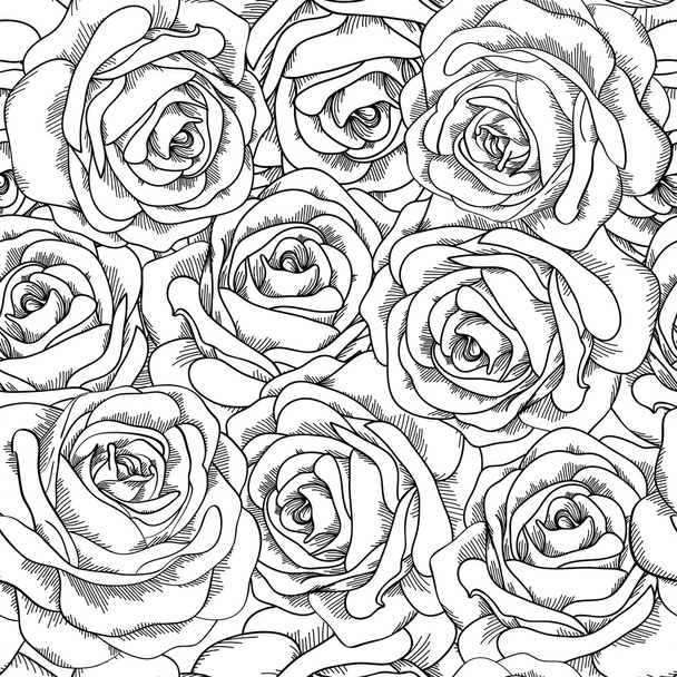 μαύρο και άσπρο ομοιογενές φόντο. τριαντάφυλλα χειρόγραφα. - Διάνυσμα, εικόνα