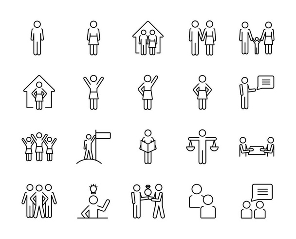 пиктограммы людей и семейный набор значков, стиль линии
 - Вектор,изображение