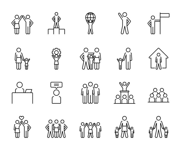 conjunto de ícones de homens e mulheres pictograma, estilo de linha
 - Vetor, Imagem