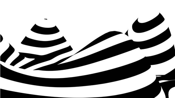 光錯視波。抽象3D黒と白の幻想。波状歪み効果のある水平線ストライプパターンまたは背景. - ベクター画像
