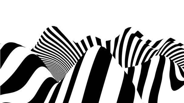 Onda de ilusión óptica. Ilusiones abstractas en blanco y negro en 3D. Patrón de líneas horizontales o fondo con efecto de distorsión ondulado
. - Vector, imagen