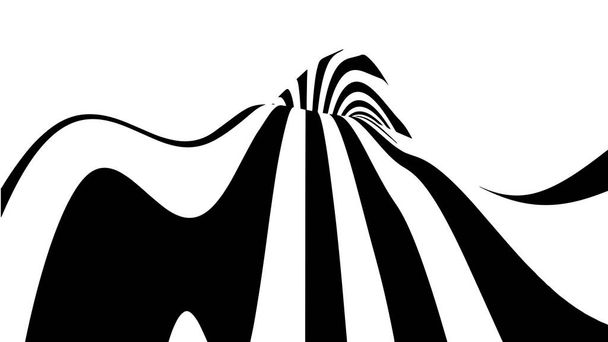 Optische illusie golf. Abstract 3D zwart-wit illusies. Horizontale lijnen strepen patroon of achtergrond met golvende vervorming effect. - Vector, afbeelding