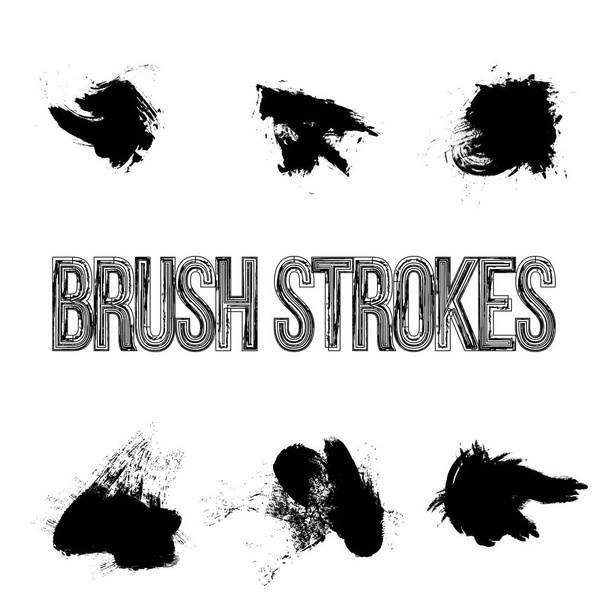 Brush strokes set. Black abstract vector spots on the white background. - Vector, Image