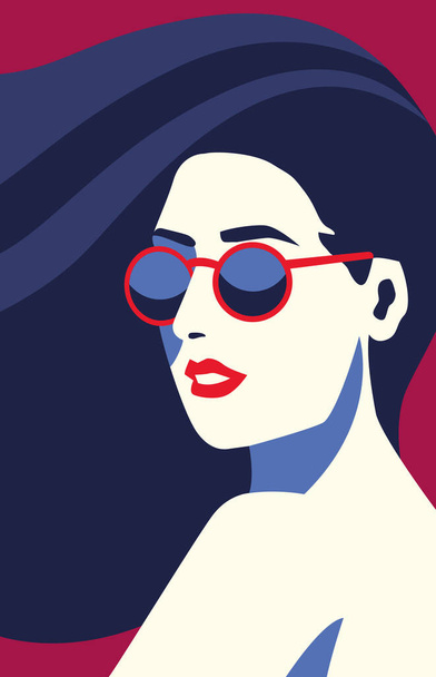 beautiful woman fashionable with sunglasses - Vector, Image
