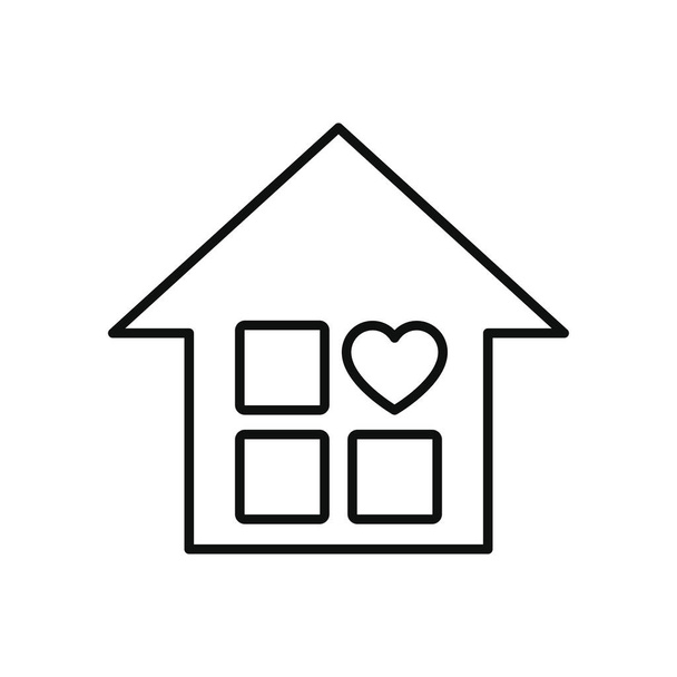 blijf thuis concept, huis met raam in hartvorm, lijn stijl - Vector, afbeelding