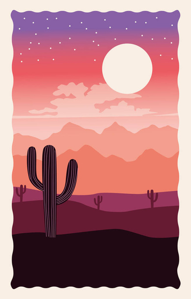 pustynny krajobraz płaska scena z kaktusem - Wektor, obraz