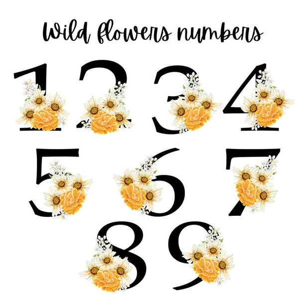  balck stylizowane numery z kwiatami - Zdjęcie, obraz