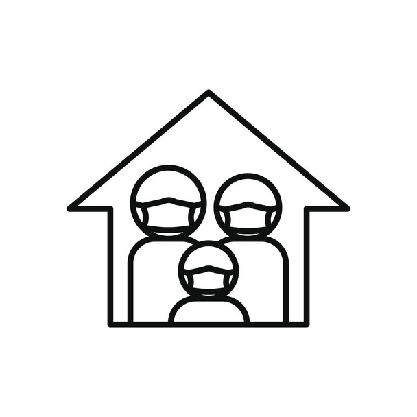 stay home concept, pictogram family at house, line style - Vector, Image