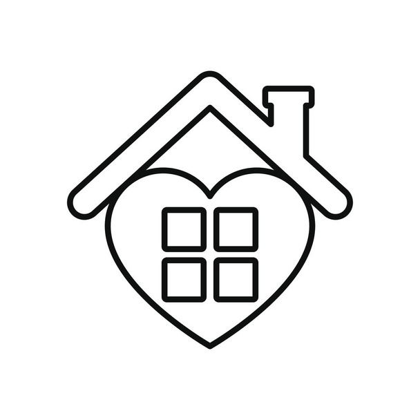 otthon koncepció, szív ablak és ház tető ikon, vonal stílus - Vektor, kép
