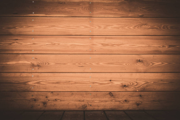 Brown retro rustic wood background - wooden wall and floor of the old rustic barn copy space - Photo, Image