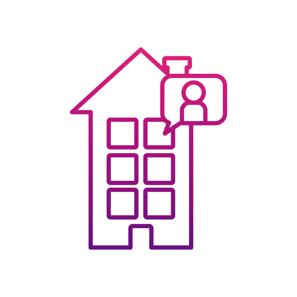 stay home concept, house and speech bubble with pictogram man icon, gradient style - Vector, Image