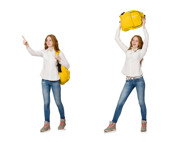Young student with backpack isolated on white - Zdjęcie, obraz
