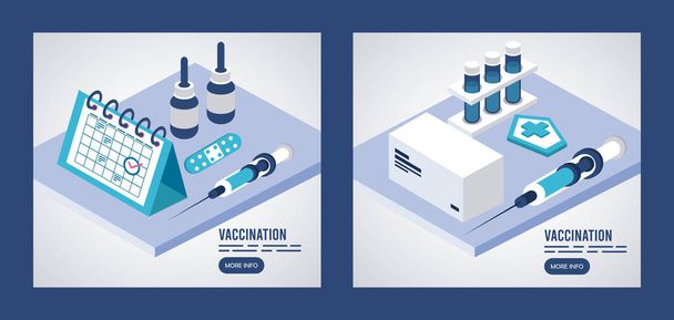 vaccination service with injection and calendar isometric - Vector, Image