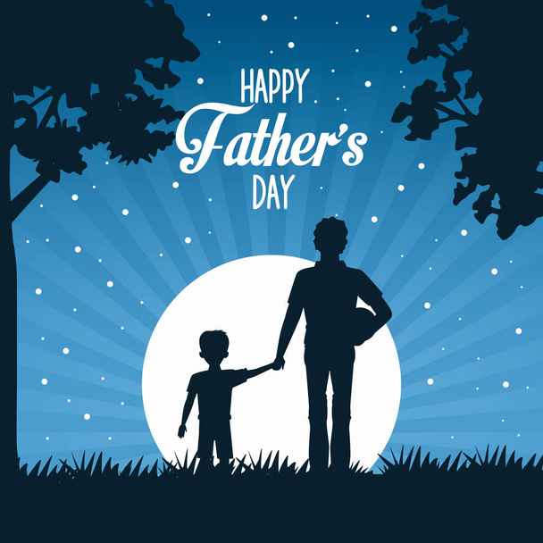 fathers day card with dad and son and balloon soccer - Vector, Image