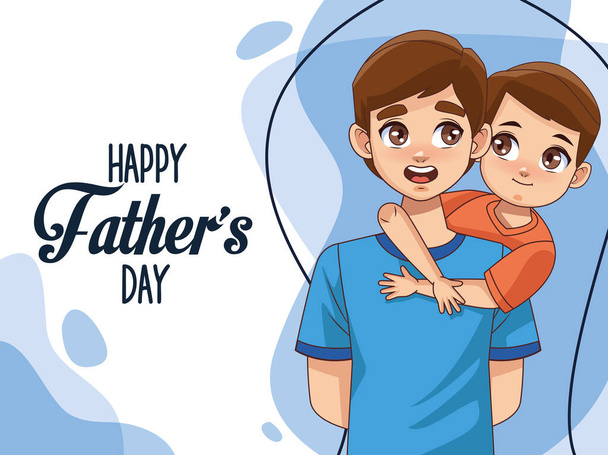 carte de jour de pères avec papa portant fils et lettrage
 - Vecteur, image