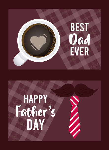 幸せなお父さんの日カードコーヒーカップとハート - ベクター画像