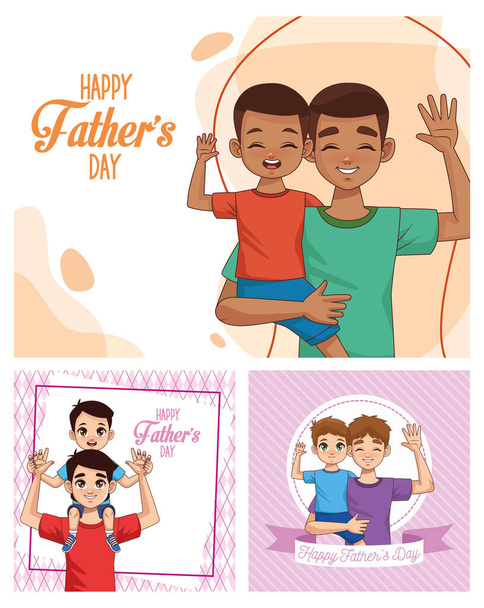 Vaders dagkaart met papa 's dragen zonen karakters - Vector, afbeelding
