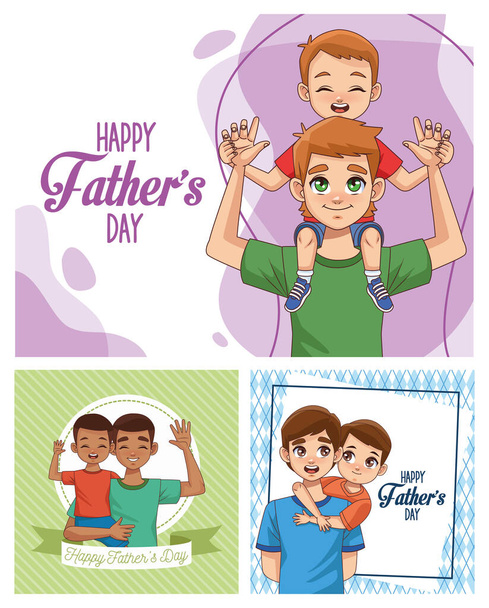 Открытка на день отца с папочками, носящими персонажей сыновей
 - Вектор,изображение