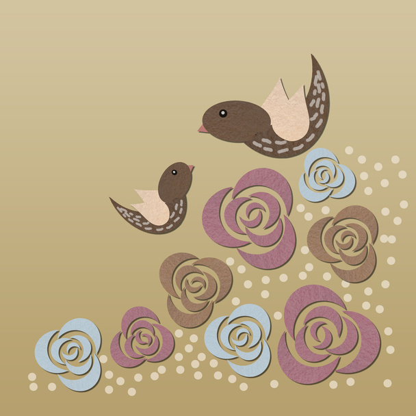 paper rose and bird background - Foto, imagen