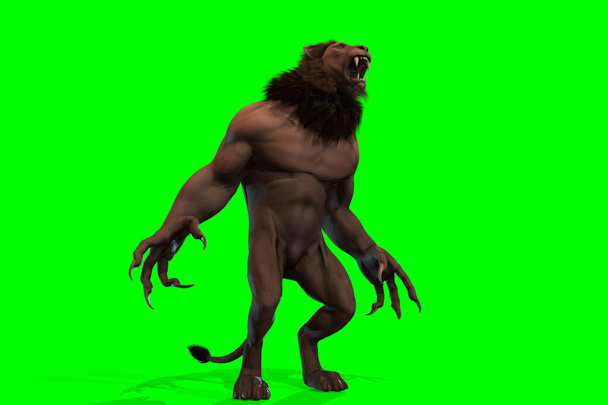 Fantasy personaggio Leone Umanoide in posa epica - rendering 3D su sfondo nero
 - Foto, immagini