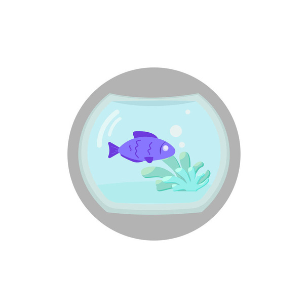 peixe em aquário colorido ícone plano com sombra. ícone plano do aquário
 - Vetor, Imagem