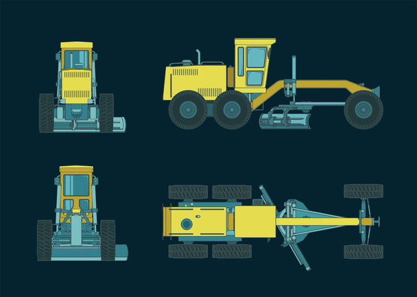 Stylized vector illustration of color drawings of a road grader - Vector, Image