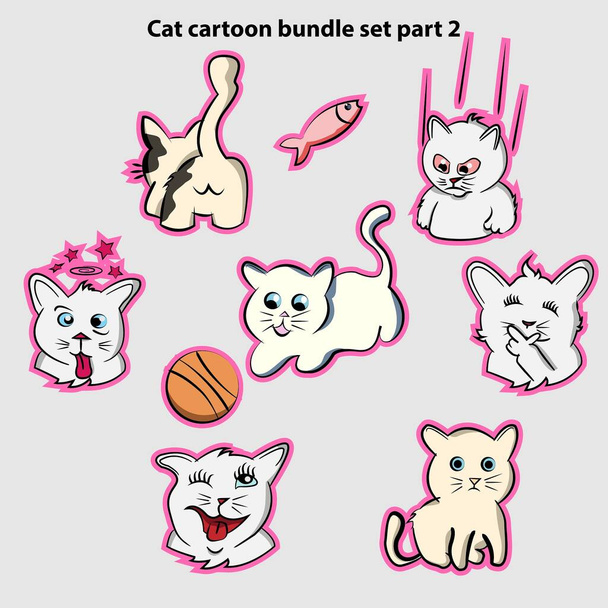 set bundle cat expression pattern funny cat cartoon pet kitty smile cool kitten , doodle, silly face, headache kitten, sad cat, laugh kitty - Vector, Image