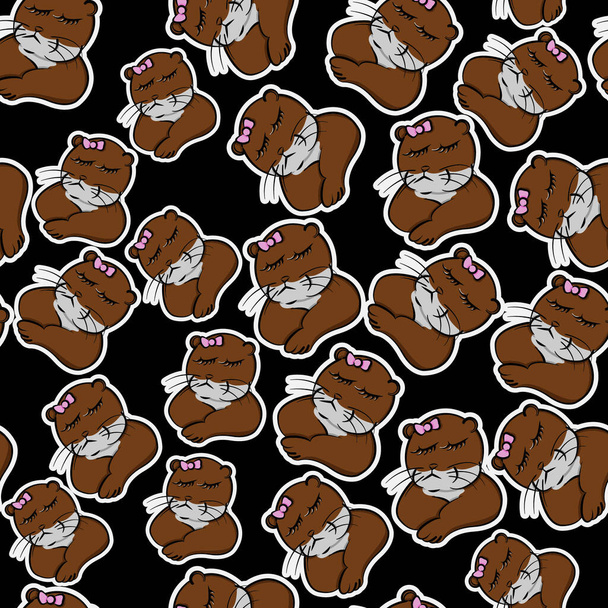animales divertidos nutria marrón gruñón mascota lindo patrón sin costura, animal castor estilo de dibujos animados resentido con cinta, peevish line art, hosco, inquieto
 - Vector, imagen