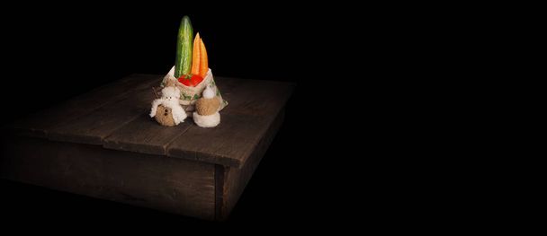 Vegan christmas concept on rustic wooden table. - Фото, зображення