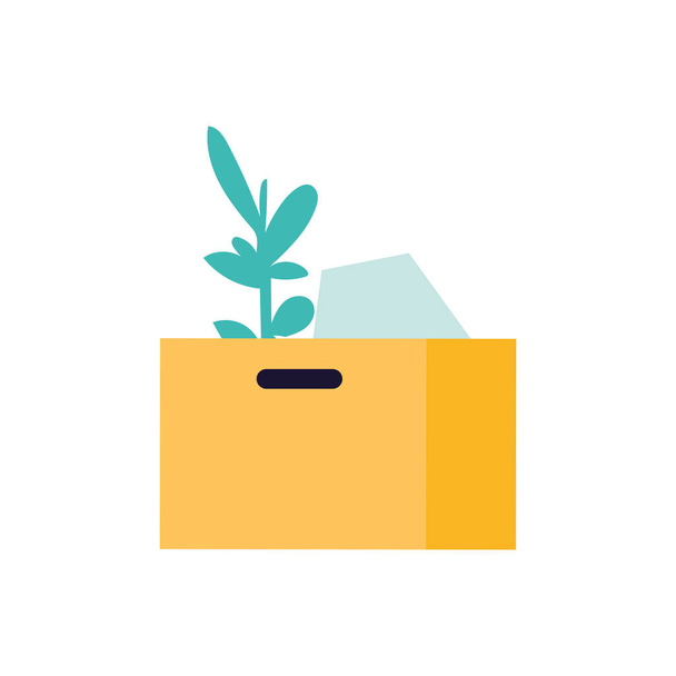 cardboard box with office supplies on white background - Vector, Image