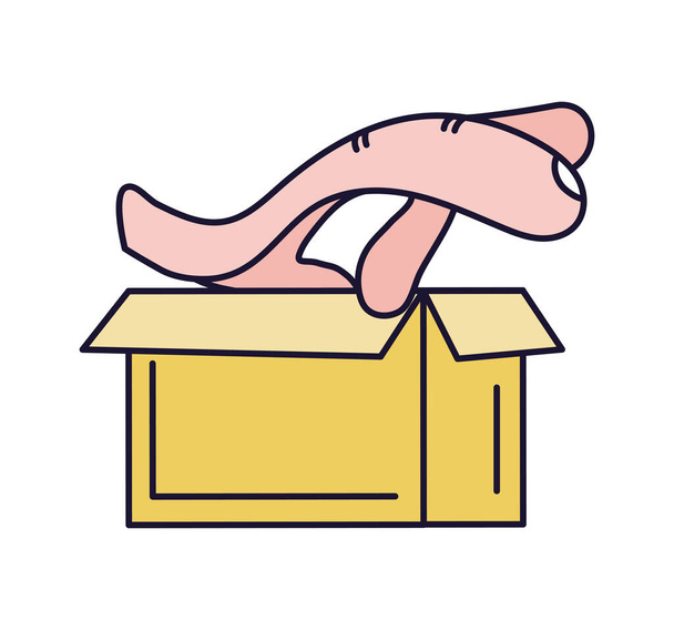 big hand with cardboard box and office supplies - Vector, Image