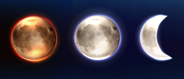 Realistic moon, lunar full and waning phases. - Vektor, kép